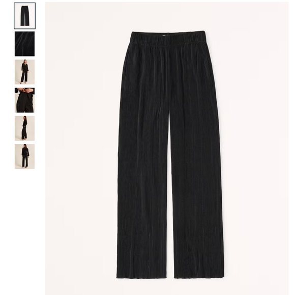 Elevated Plisse Wide Leg Pant, Black A&F Large Short - Picture 1 of 10
